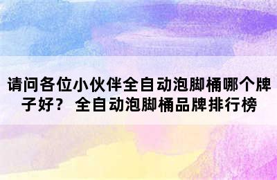 请问各位小伙伴全自动泡脚桶哪个牌子好？ 全自动泡脚桶品牌排行榜